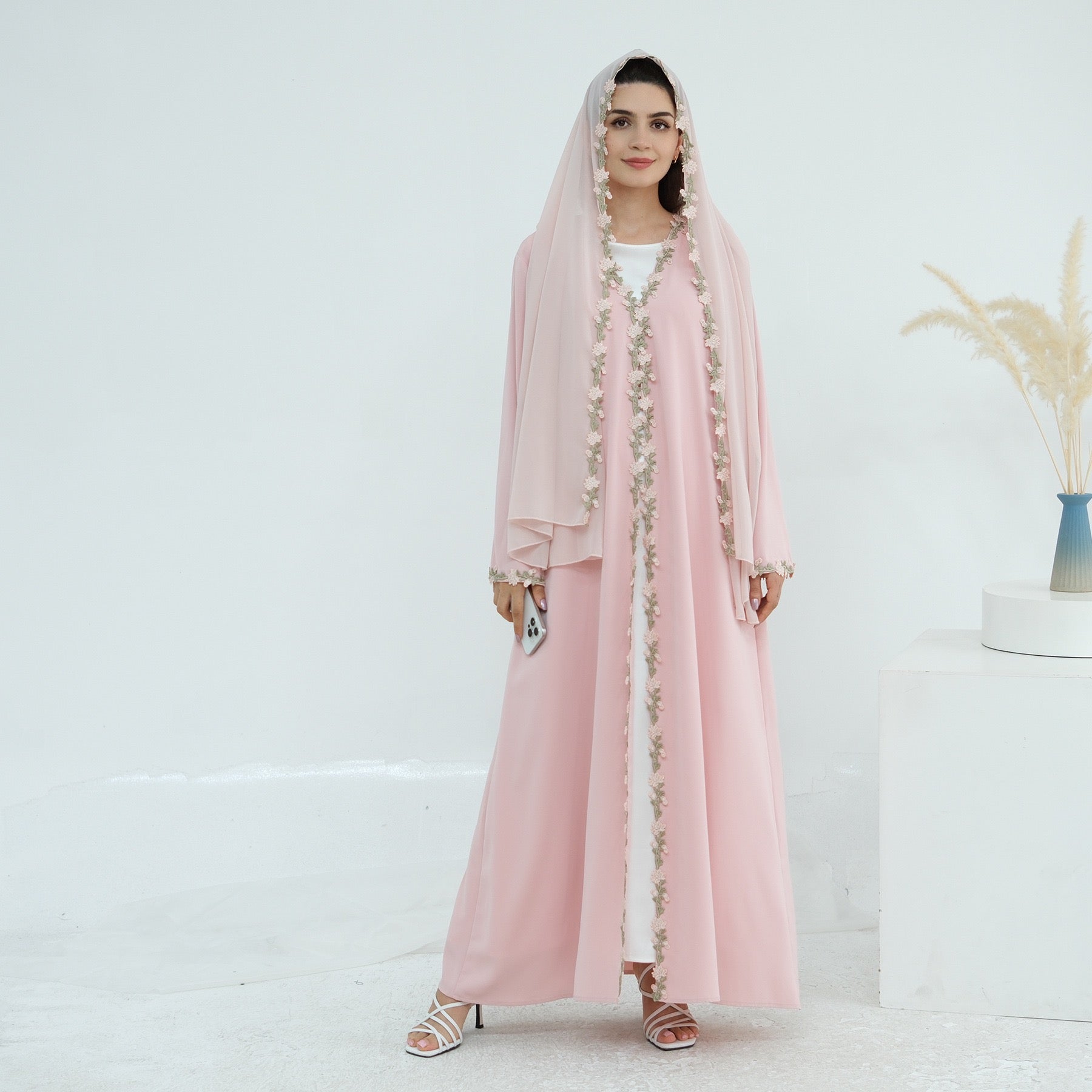 Meadowlace Open Abaya & Hijab Set (EG122) - Elara Global