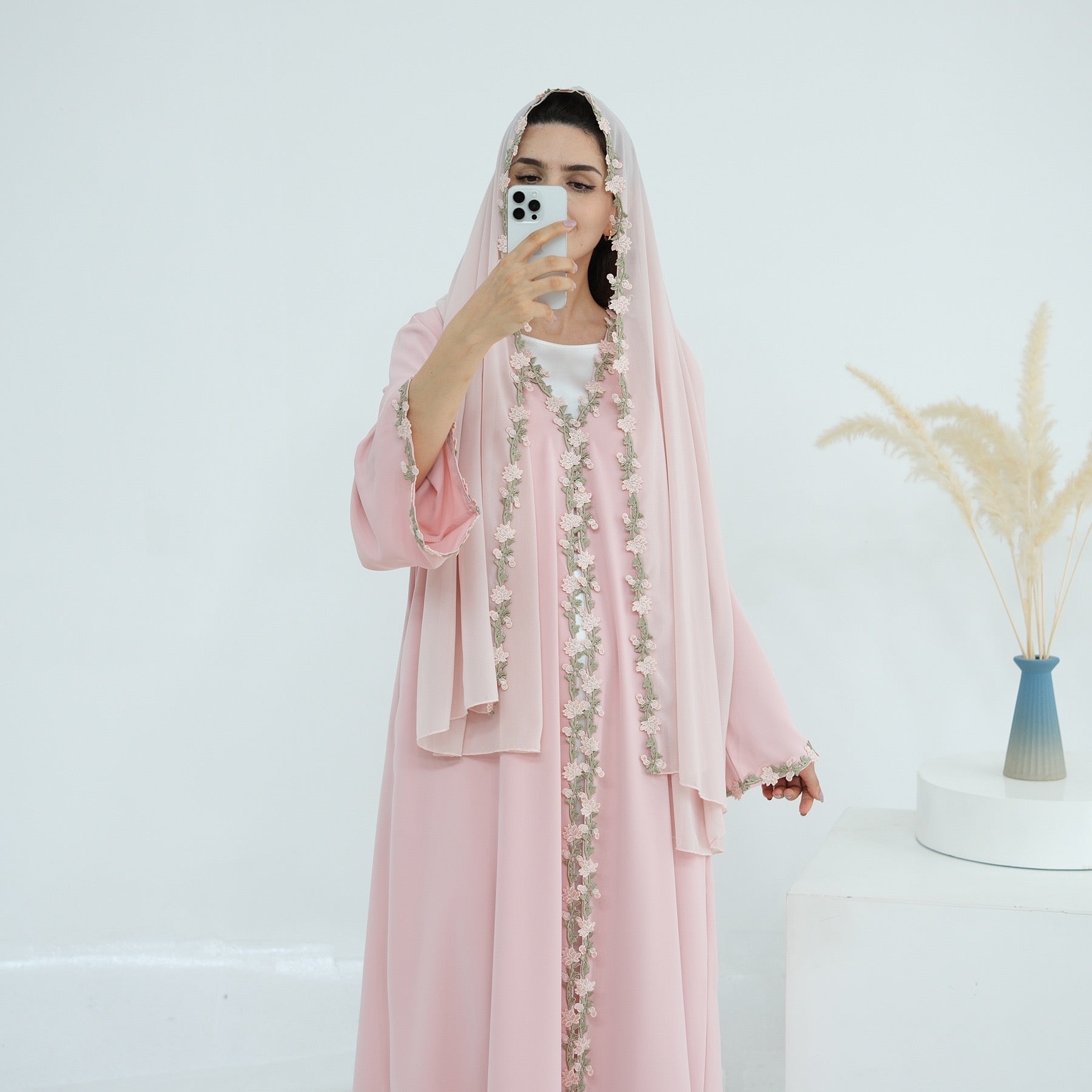 Meadowlace Open Abaya & Hijab Set (EG122) - Elara Global