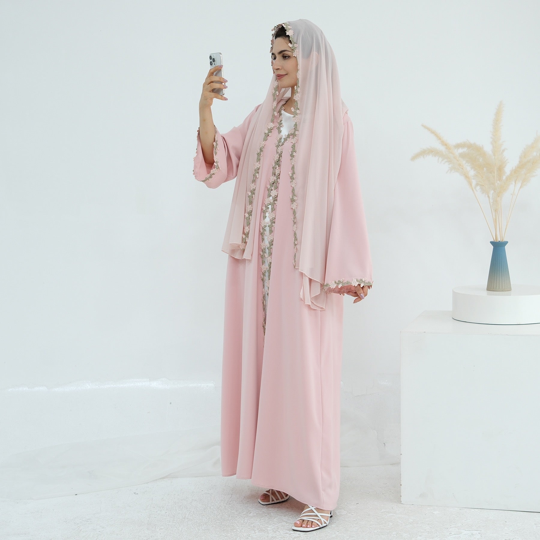Meadowlace Open Abaya & Hijab Set (EG122) - Elara Global