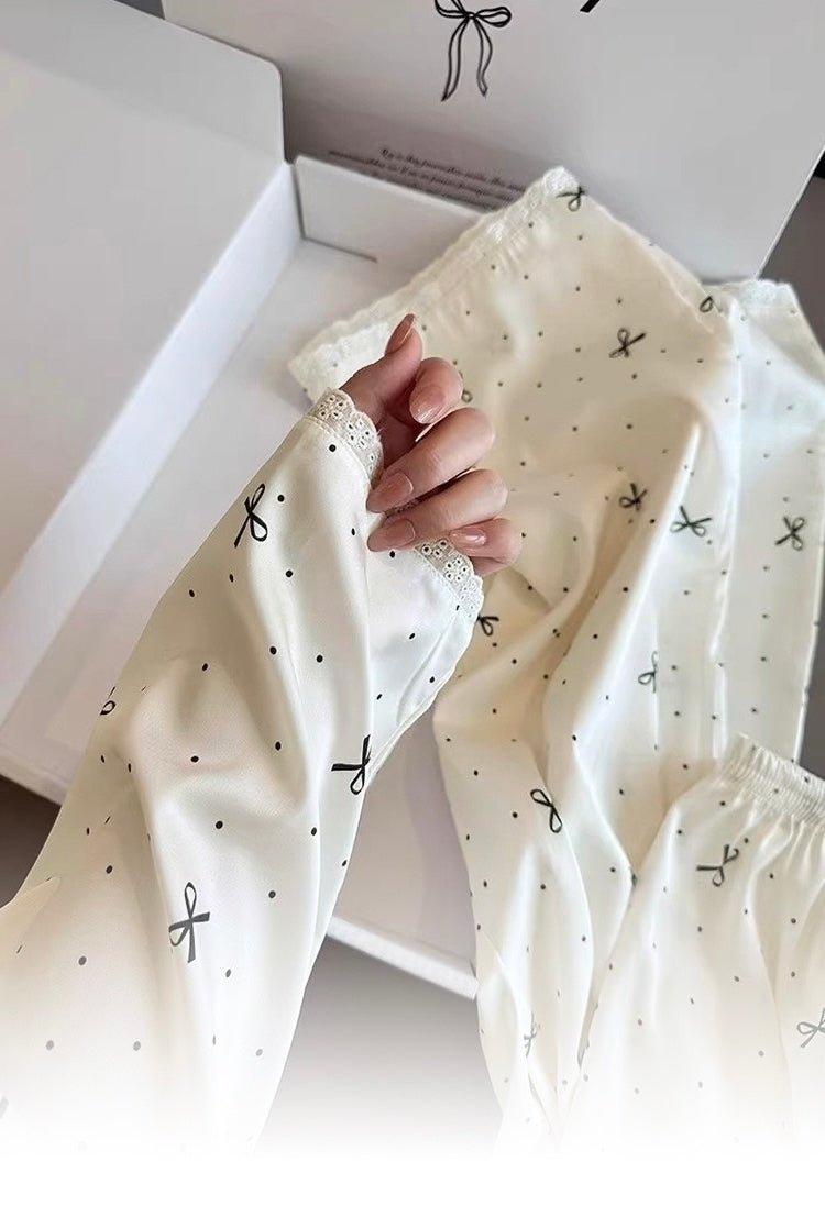 Minimal Black Bow & Dot Ruffle - Collar Pajama Set (EG216) - Elara Global