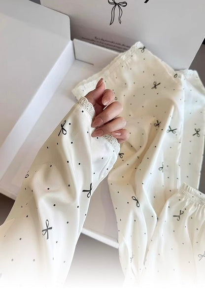 Minimal Black Bow & Dot Ruffle - Collar Pajama Set (EG216) - Elara Global