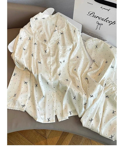 Minimal Black Bow & Dot Ruffle - Collar Pajama Set (EG216) - Elara Global