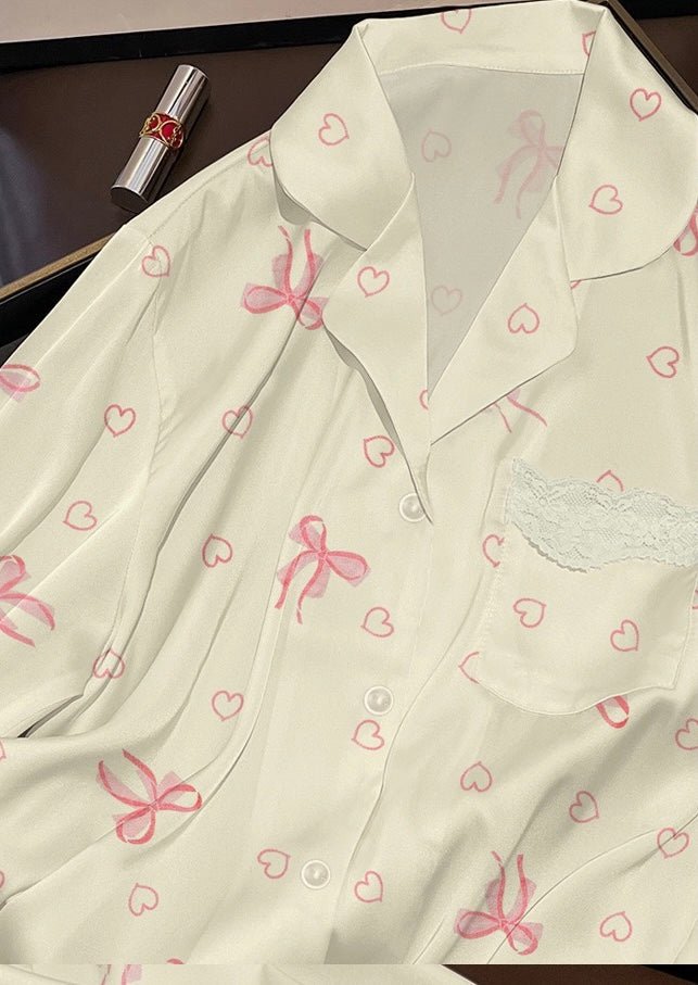 Pastel Pink Bow & Heart Lace - Trim Pajama Set (EG215) - Elara Global
