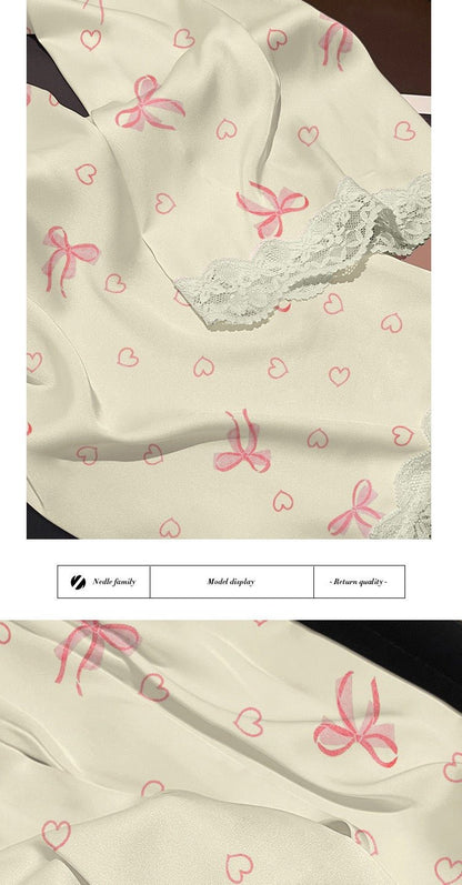 Pastel Pink Bow & Heart Lace - Trim Pajama Set (EG215) - Elara Global
