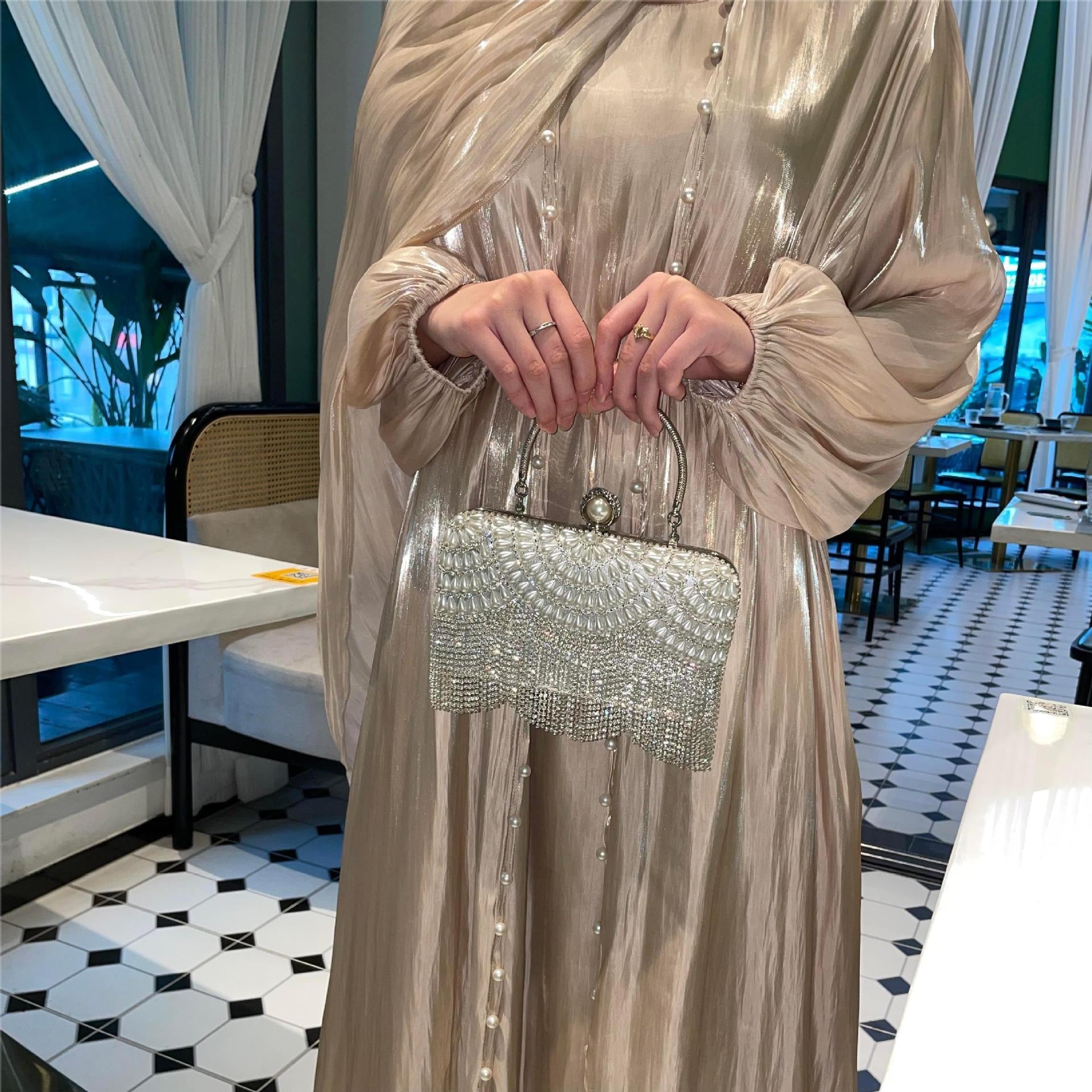 Pearl abaya set - eid modest wear dress with hijab and belt (EG131) - Elara Global