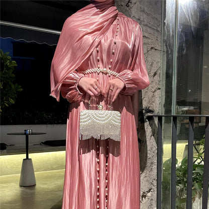 Pearl abaya set - eid modest wear dress with hijab and belt (EG131) - Elara Global