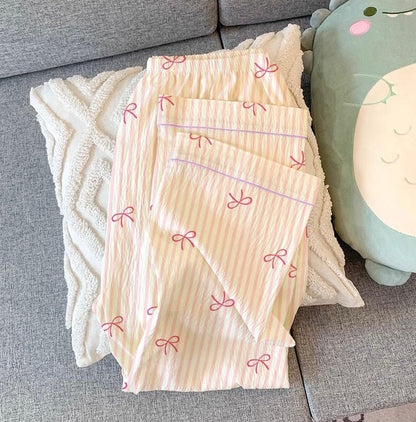 Pink Ribbon Striped Button - Up Pajama Set (EG213) - Elara Global