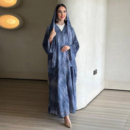 Printed Cardigan & Abaya Collection | Modest Luxury Loungewear, Feather Print Robes (EG127) - Elara Global
