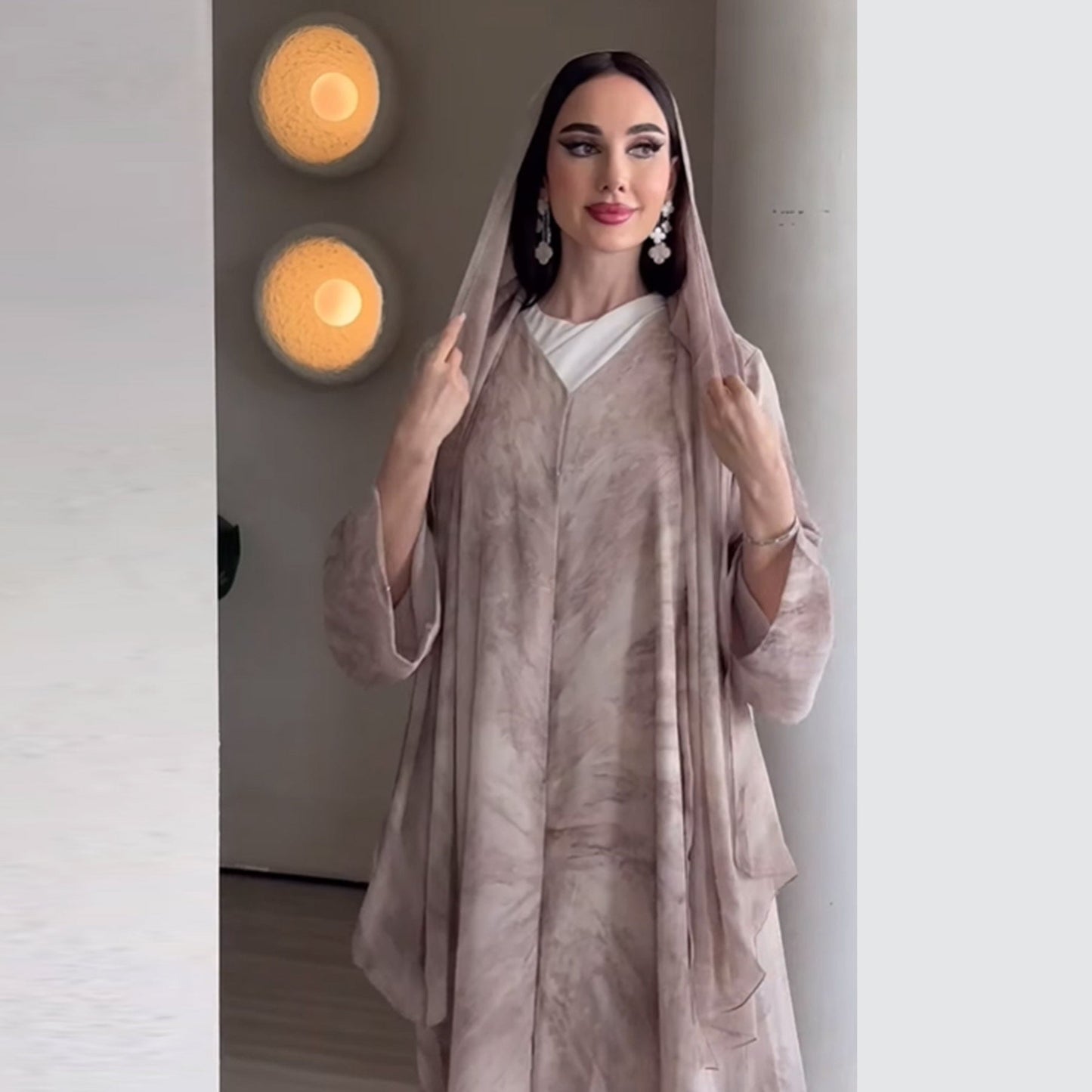 Printed Cardigan & Abaya Collection | Modest Luxury Loungewear, Feather Print Robes (EG127) - Elara Global