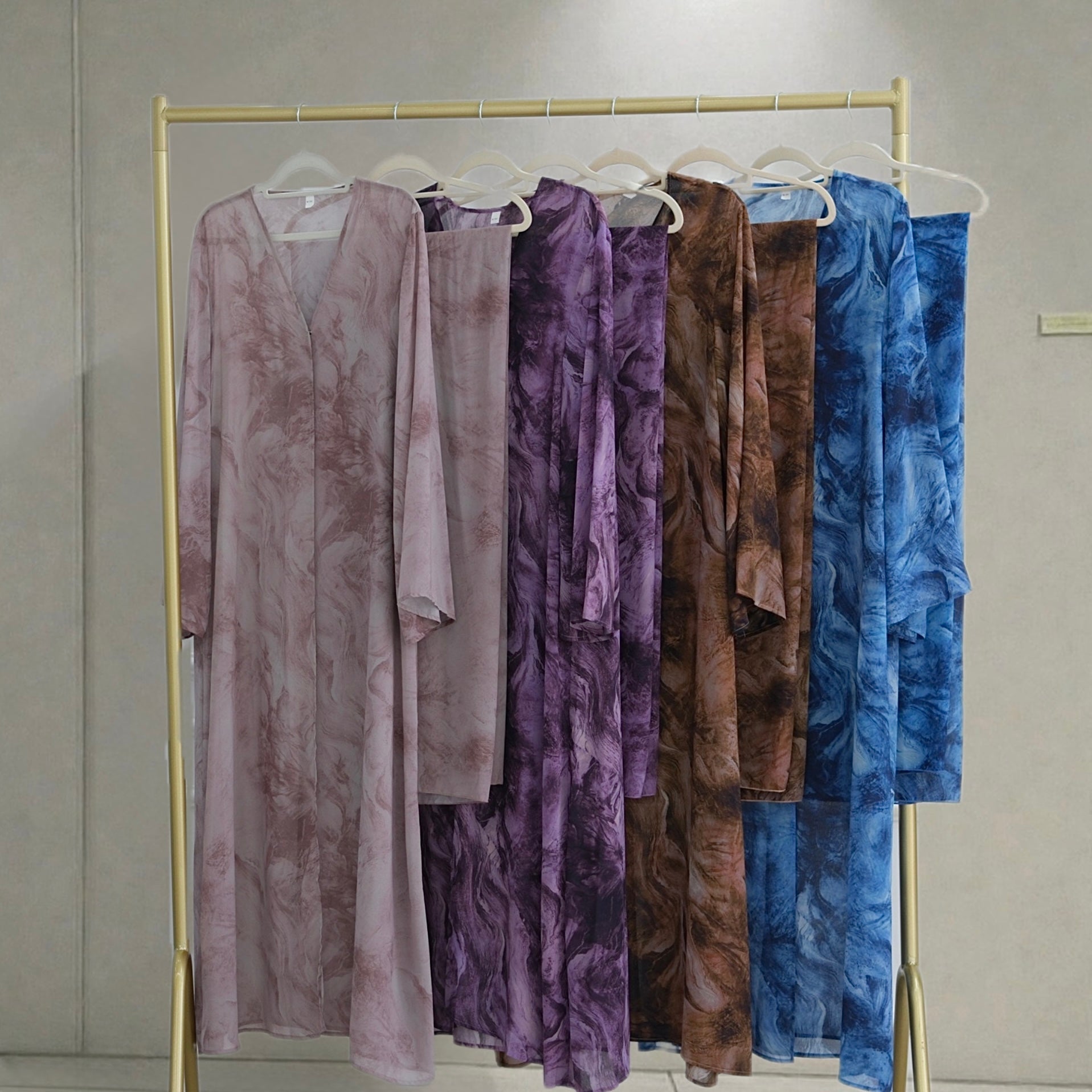 Printed Cardigan & Abaya Collection | Modest Luxury Loungewear, Feather Print Robes (EG127) - Elara Global