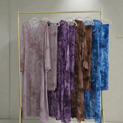 Printed Cardigan & Abaya Collection | Modest Luxury Loungewear, Feather Print Robes (EG127) - Elara Global
