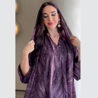 Printed Cardigan & Abaya Collection | Modest Luxury Loungewear, Feather Print Robes (EG127) - Elara Global