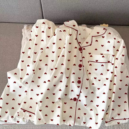 Red Heart Print Classic Button Pajama Set (EG214) - Elara Global