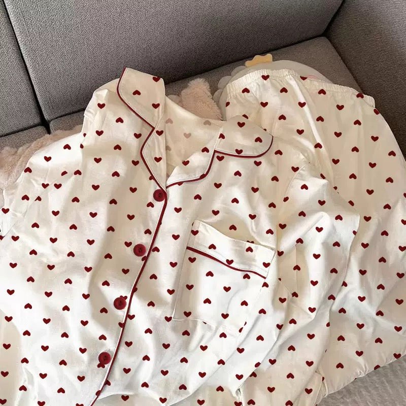 Red Heart Print Classic Button Pajama Set (EG214) - Elara Global