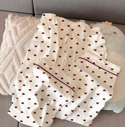 Red Heart Print Classic Button Pajama Set (EG214) - Elara Global