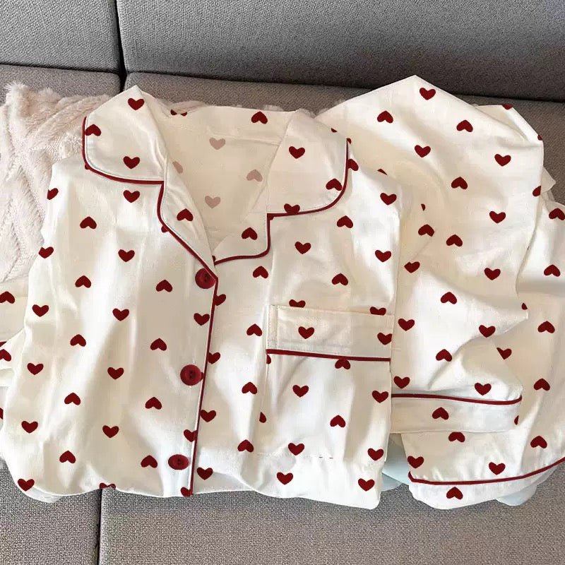 Red Heart Print Classic Button Pajama Set (EG214) - Elara Global