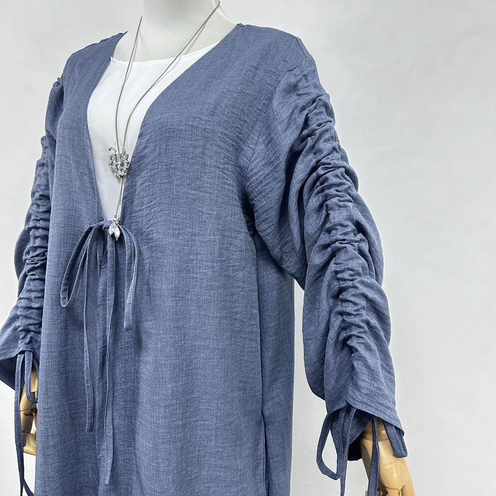 Ruched Sleeves Cardigan Abaya (EG119) - Elara Global