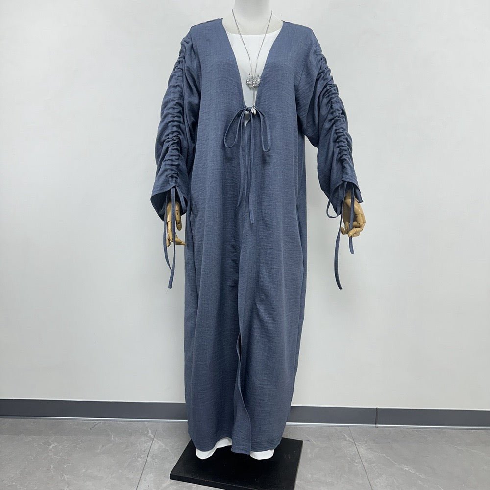 Ruched Sleeves Cardigan Abaya (EG119) - Elara Global