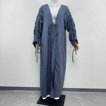 Ruched Sleeves Cardigan Abaya (EG119) - Elara Global