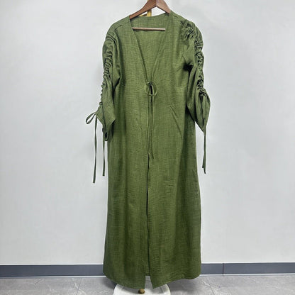 Ruched Sleeves Cardigan Abaya (EG119) - Elara Global