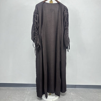 Ruched Sleeves Cardigan Abaya (EG119) - Elara Global