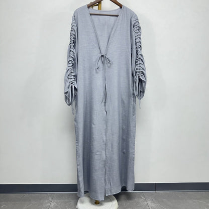 Ruched Sleeves Cardigan Abaya (EG119) - Elara Global