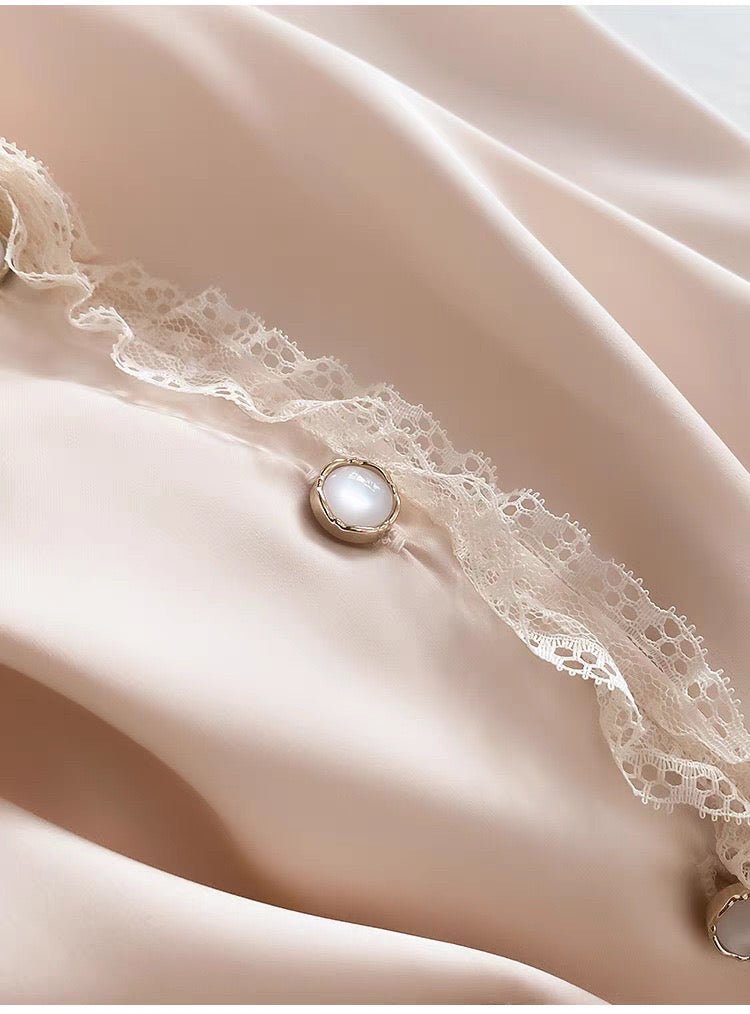 Satin Silk Lace - Trim Pajama Set - Elara Global