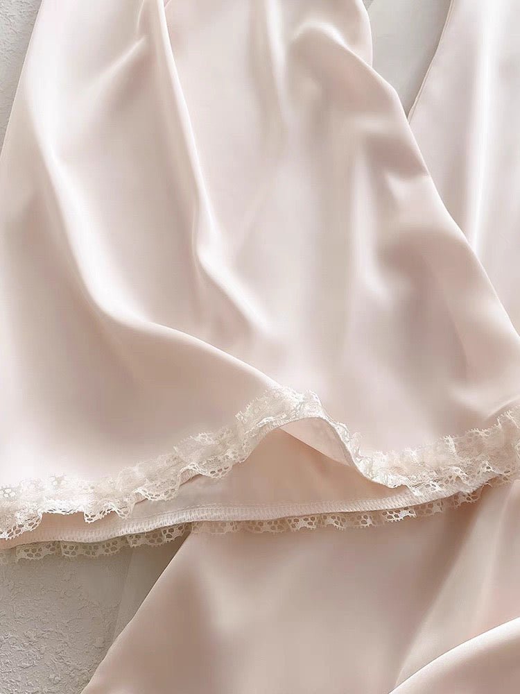 Satin Silk Lace - Trim Pajama Set - Elara Global