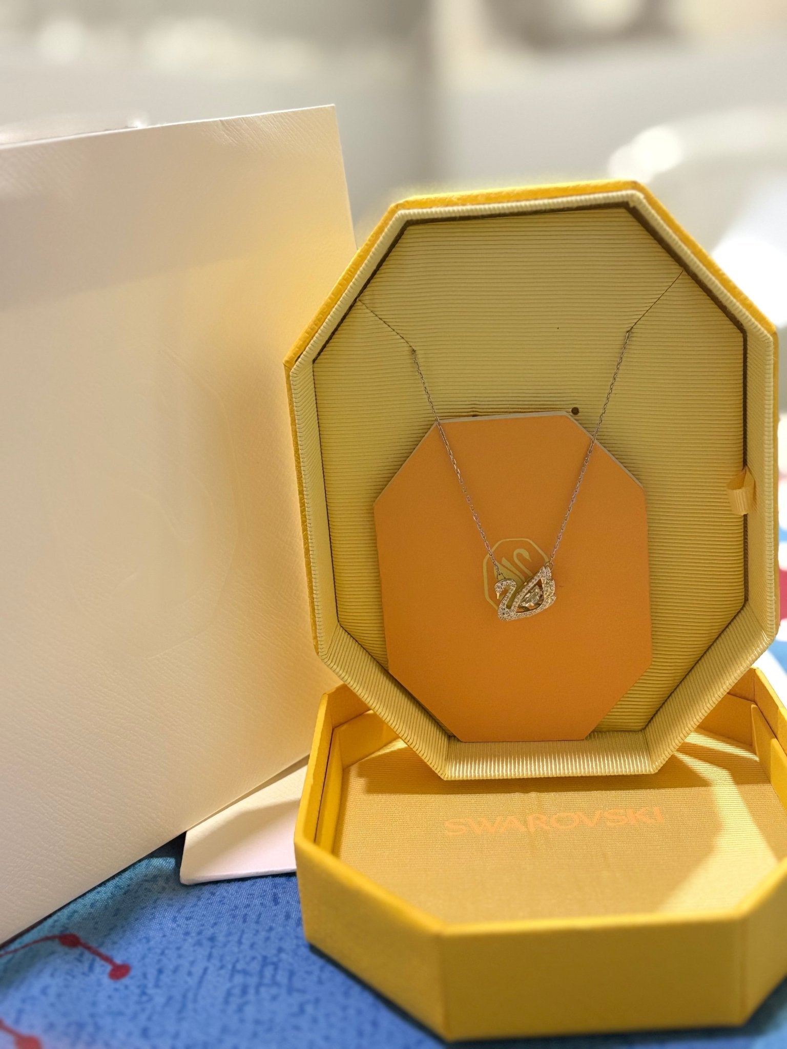 Swarovski Dancing swan, White, Rhodium plated necklace - Elara Global