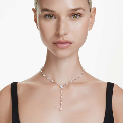 Swarovski Y necklace Mixed cuts, Crystal pearl, Heart, White, Rhodium plated - Elara Global
