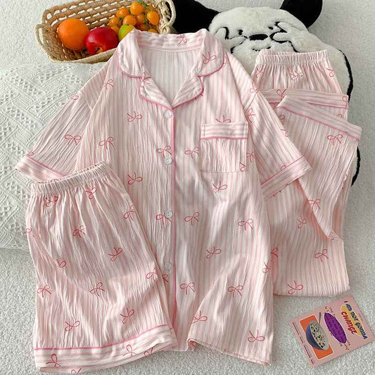 Sweet Bow Wrinkled Striped Three - Piece Set (EG221) - Elara Global