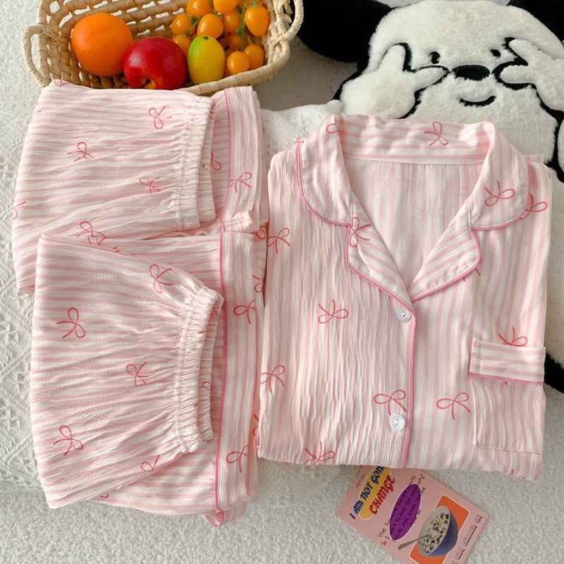 Sweet Bow Wrinkled Striped Three - Piece Set (EG221) - Elara Global