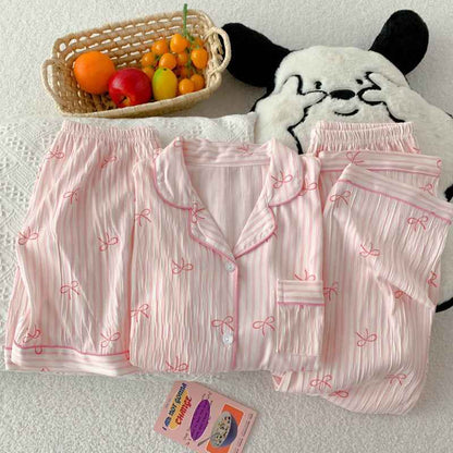 Sweet Bow Wrinkled Striped Three - Piece Set (EG221) - Elara Global