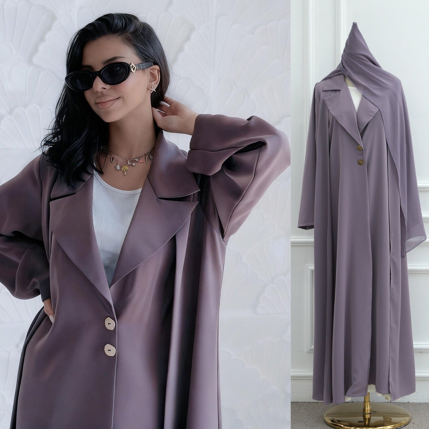 Turkish Coat Abaya With Matching Hijab (EG118) - Elara Global