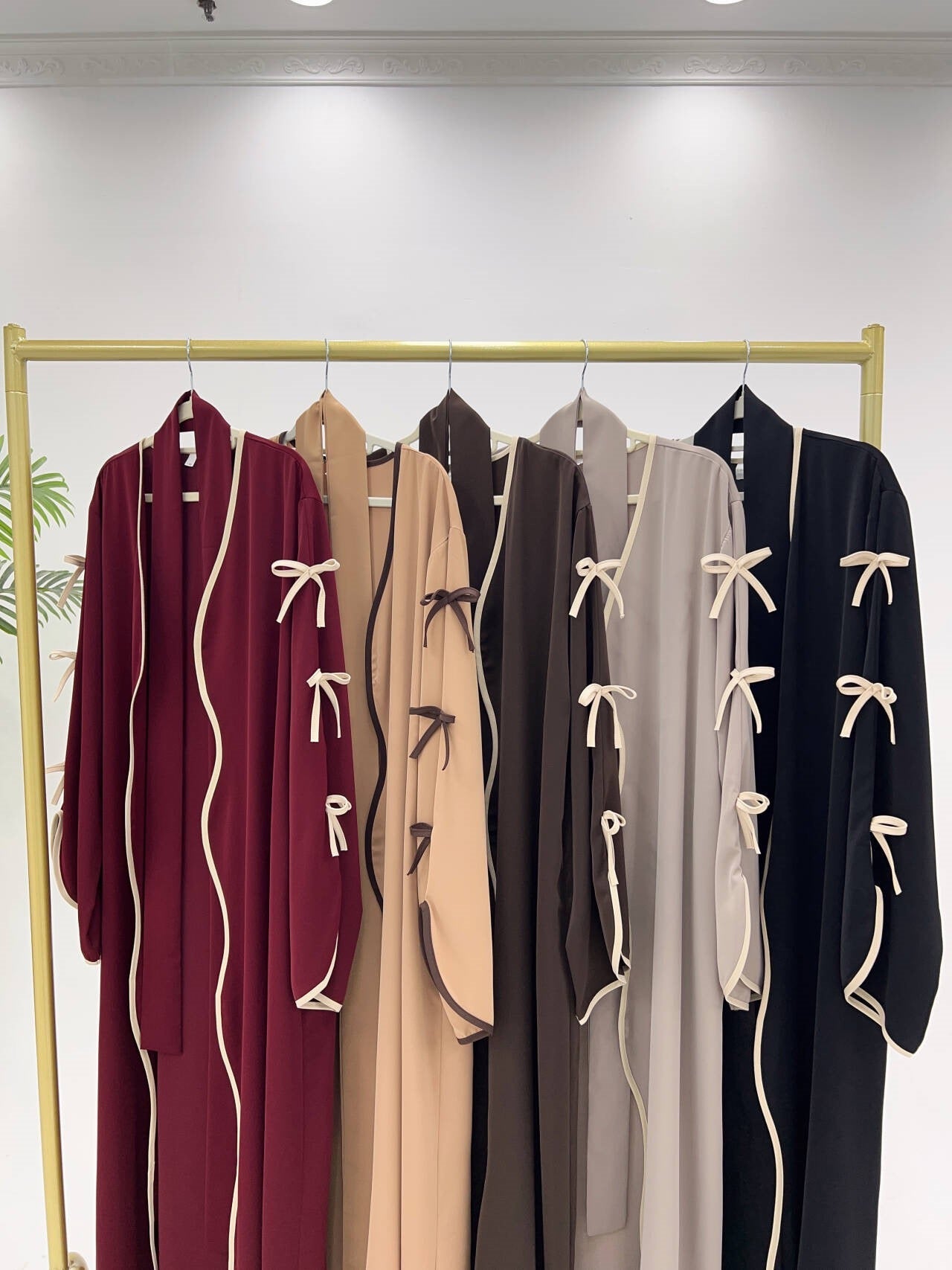Wavy Edge Bow Open Abaya - Elara Global