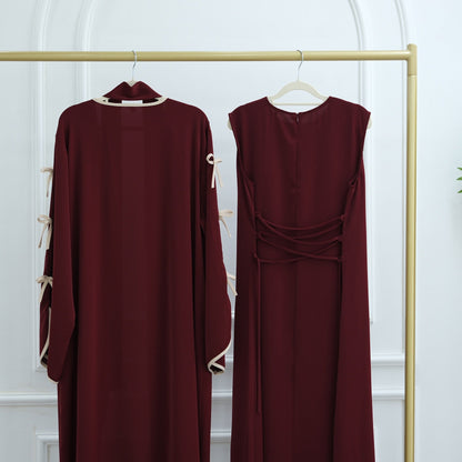 Wavy Edge Bow Open Abaya - Elara Global