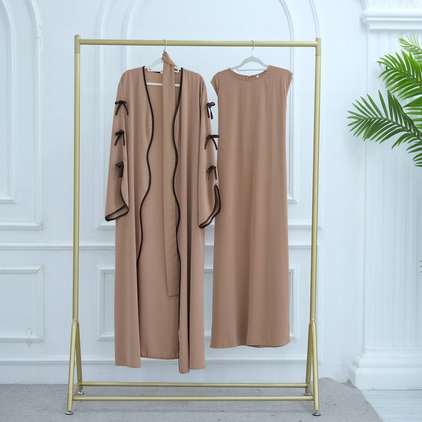 Wavy Edge Bow Open Abaya (EG110) - Elara Global