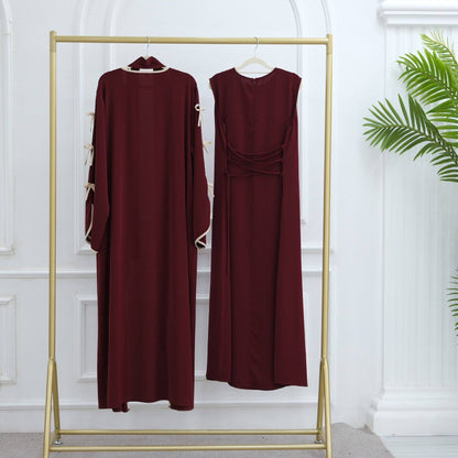 Wavy Edge Bow Open Abaya (EG110) - Elara Global