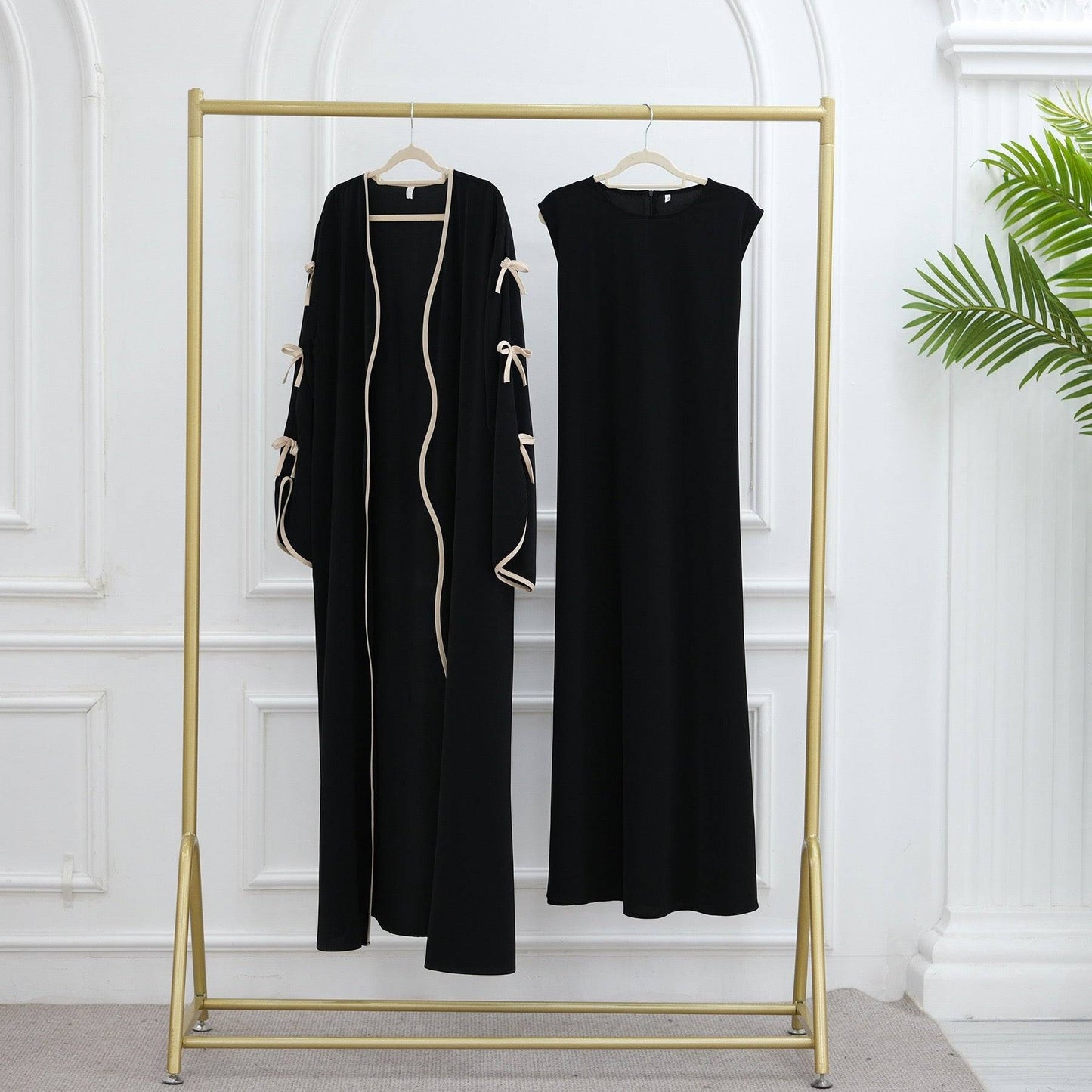 Wavy Edge Bow Open Abaya (EG110) - Elara Global