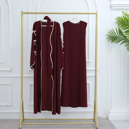Wavy Edge Bow Open Abaya (EG110) - Elara Global