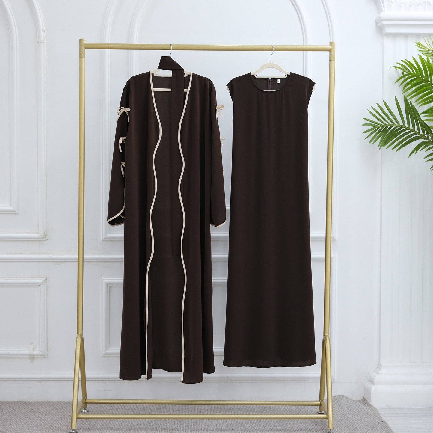 Wavy Edge Bow Open Abaya (EG110) - Elara Global
