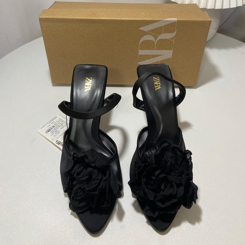Zara Black Satin Floral Heels - Elara Global