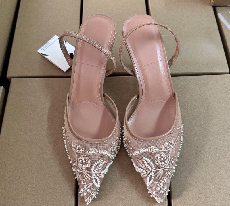 ZARA EMBROIDERED MESH SLINGBACK SHOES - Elara Global