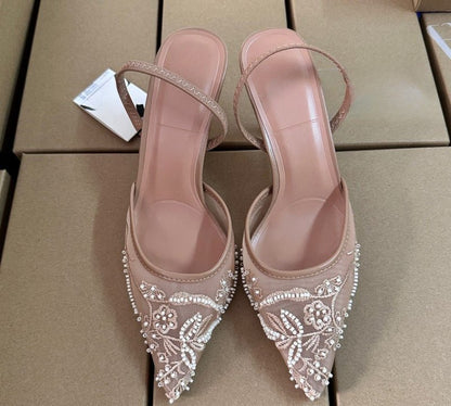 ZARA EMBROIDERED MESH SLINGBACK SHOES - Elara Global