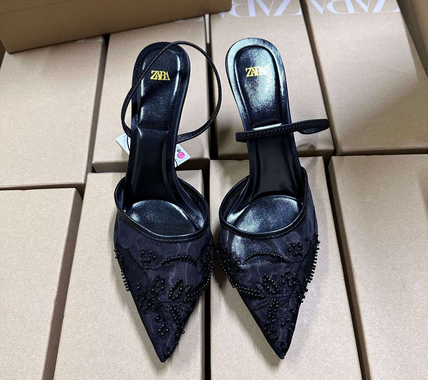 ZARA EMBROIDERED MESH SLINGBACK SHOES - Elara Global