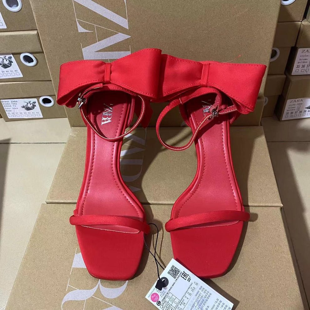 ZARA Red Satin Bow Heels - Elara Global