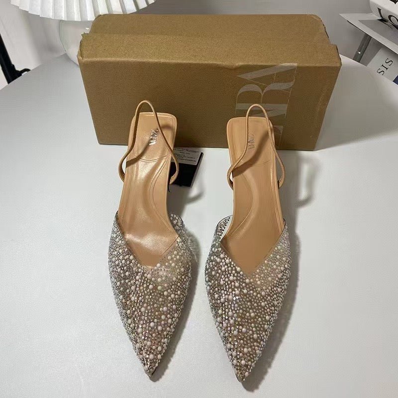 Zara Transparent Pearl Pointed Toe Elegant Heels - Elara Global