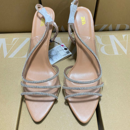 Zara Women's Rhinestone Vinyl High Heel Sandals - Elara Global